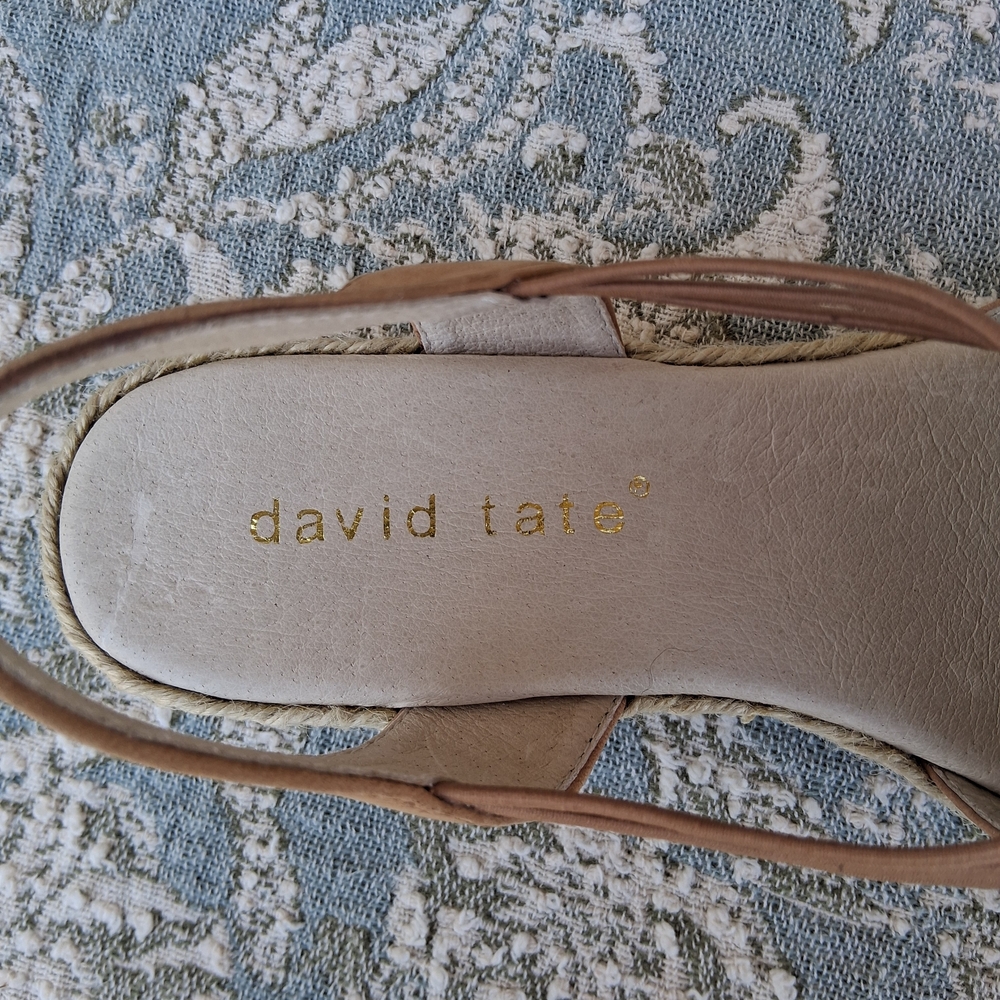 🪷 David Tate "NELLY" Tan Leather Espadrille Slingback Wedge Shoes Sz.6 - Picture 12 of 15